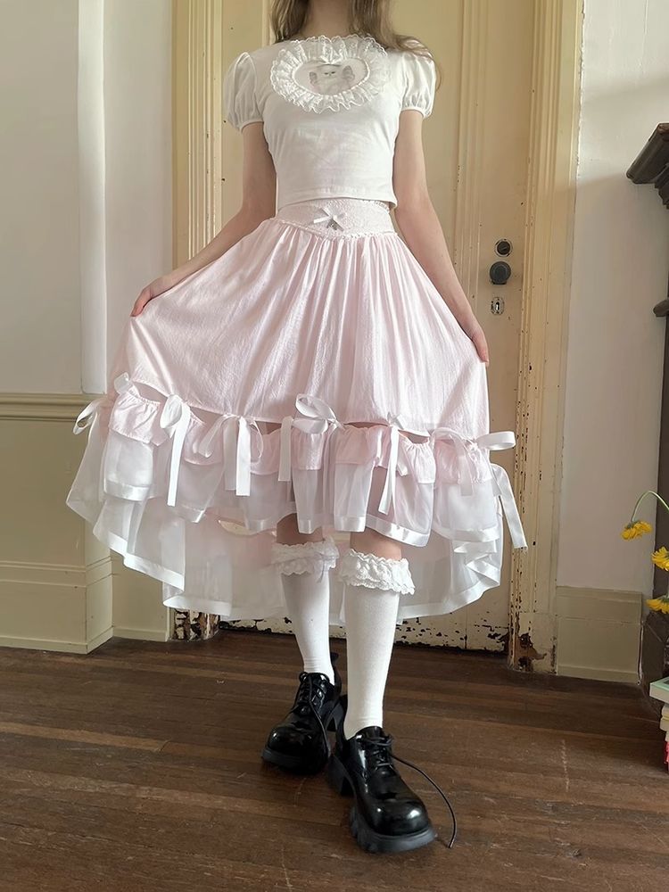 Ribbon lace splicing long skirt【s0000008726】