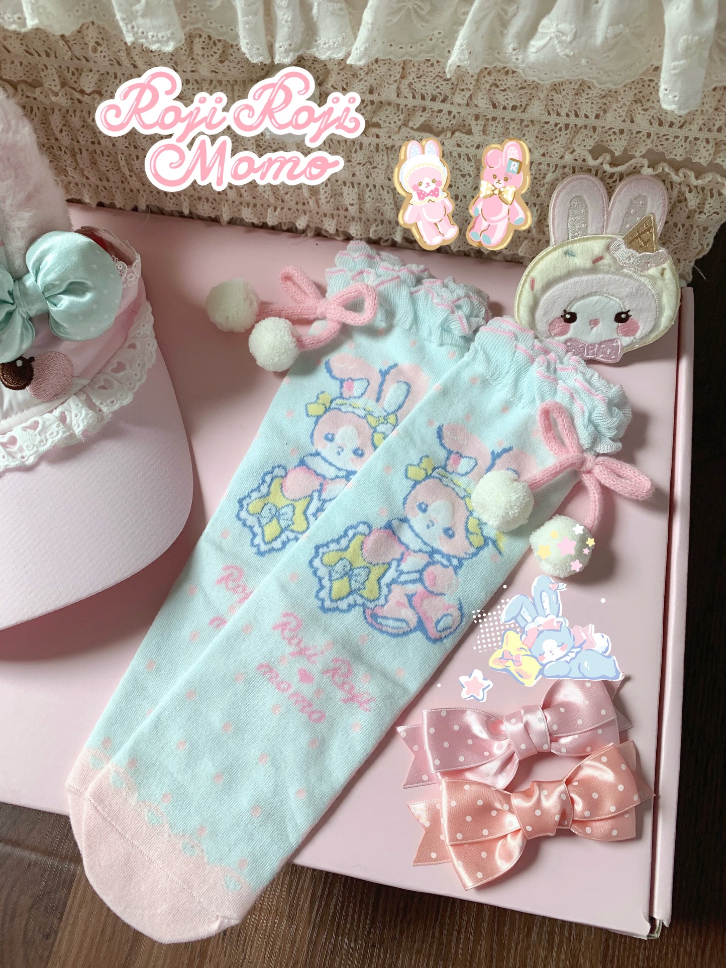 Roji Roji - Kawaii Lolita Mid-Calf Socks, Rabbit Print