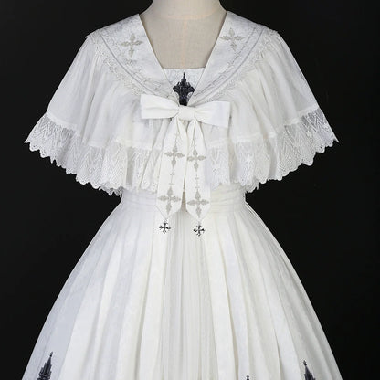 Cornfield Lolita - Silent Church - Gothic Lolita JSK Dress Printed Dress Thin Shawl Set