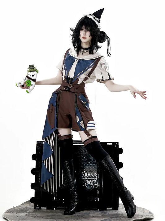 Designer's Gift - Voyager's Daily - Ouji Lolita Suspender Shorts Set with Shirt & Trailing
