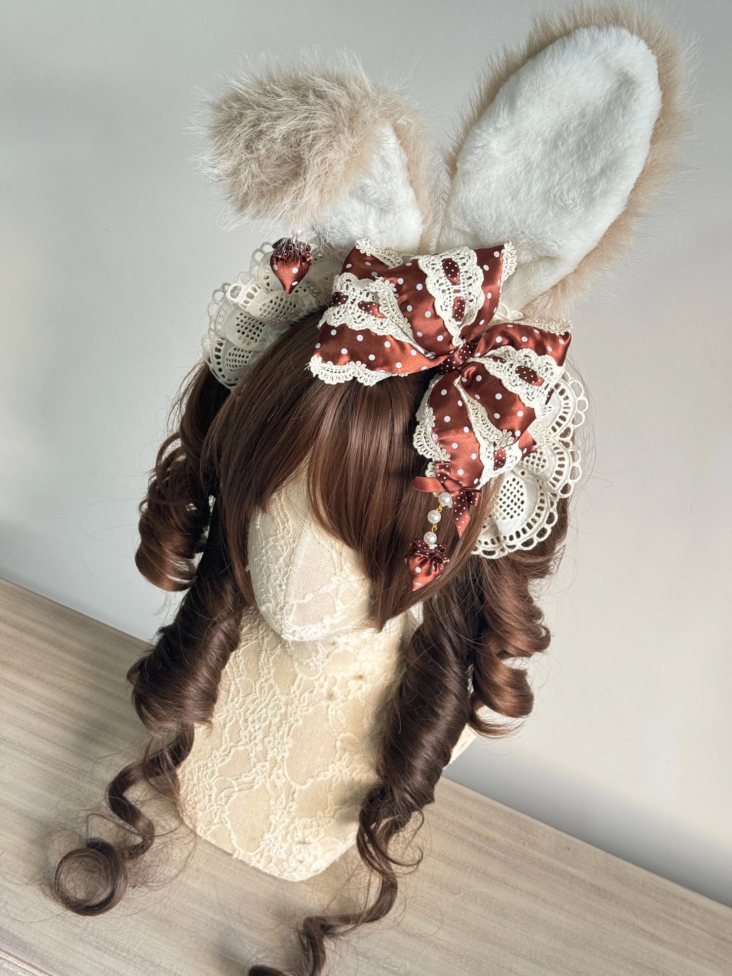 MAID - Sweet Lolita Headdress, Polka Dot Bow, Bunny Ear