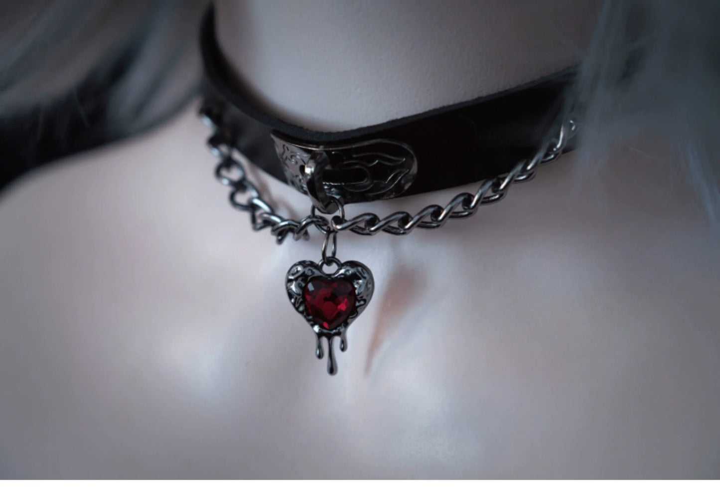 Strange Sugar - Gothic Lolita Choker Faux Leather Heart Pendant Necklace