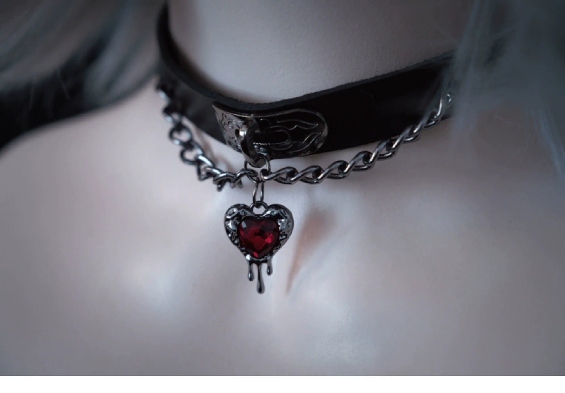 Strange Sugar - Gothic Lolita Choker Faux Leather Heart Pendant Necklace
