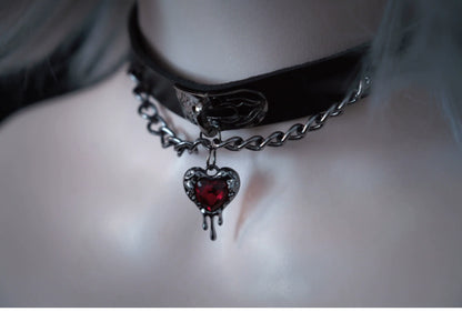 Strange Sugar - Gothic Lolita Choker Faux Leather Heart Pendant Necklace