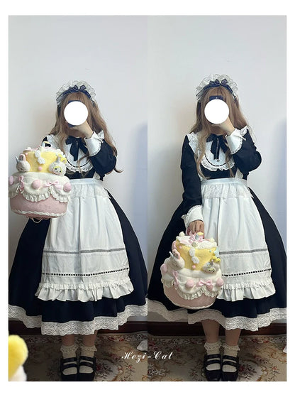 Hezi's Cat Haven - Black Cat Butler - Maid Lolita OP Dress Elegant Black and White Dress