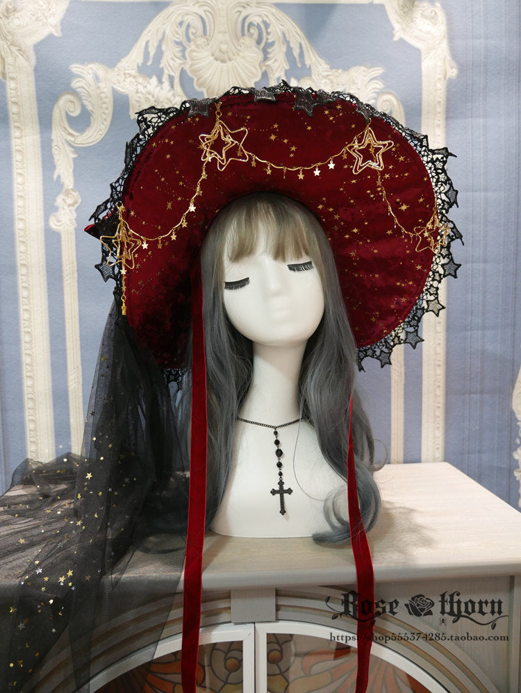 Rose Thorn - Polar Night Sky - Halloween Gorgeous Gilding Lolita Witch Hat