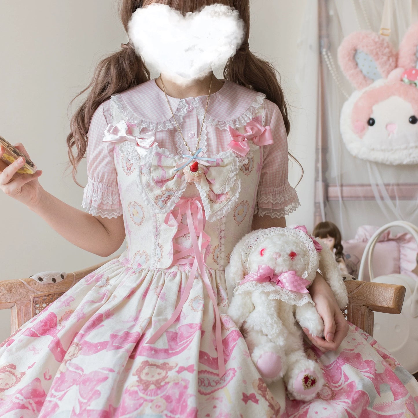 MIST - Kawaii Lolita Plaid Blouse With Cat Ear Peter Pan Collar
