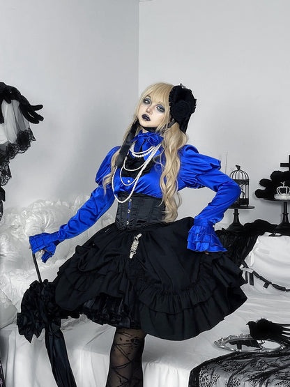 Nn Star - Dragonbone Lily - Gothic Lolita Satin Shirt with Vintage Julie Sleeves