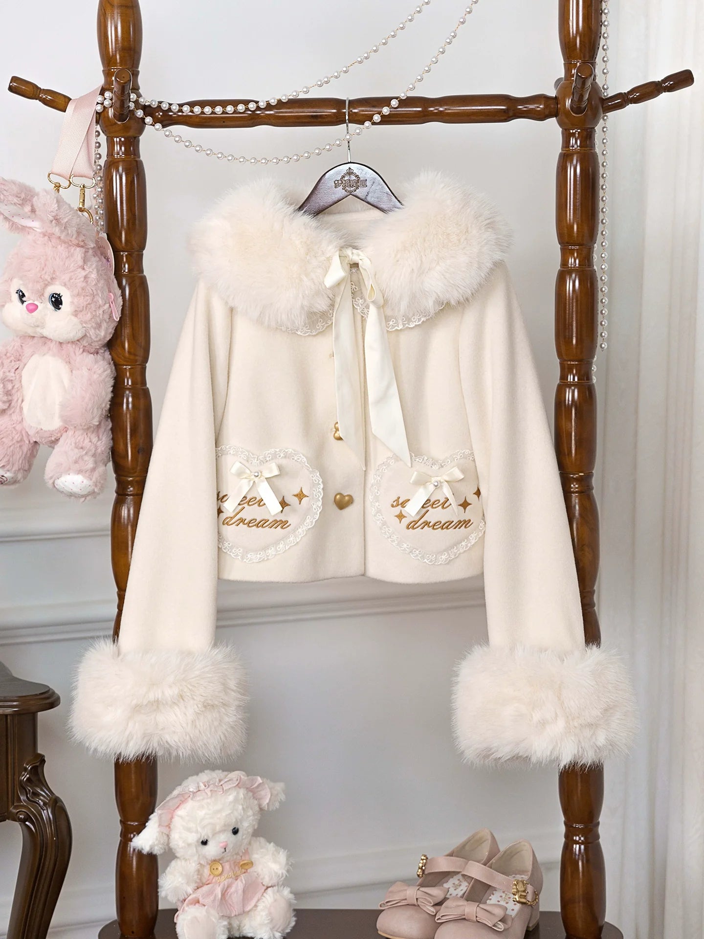 Dream Magic Box - Milk Puff - Winter Fleece-lined Sweet Lolita Coat, Detachable Collar