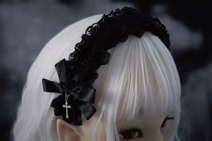 Strange Sugar - Gothic Black Lolita KC Cross Lace Headband Lolita Accessories
