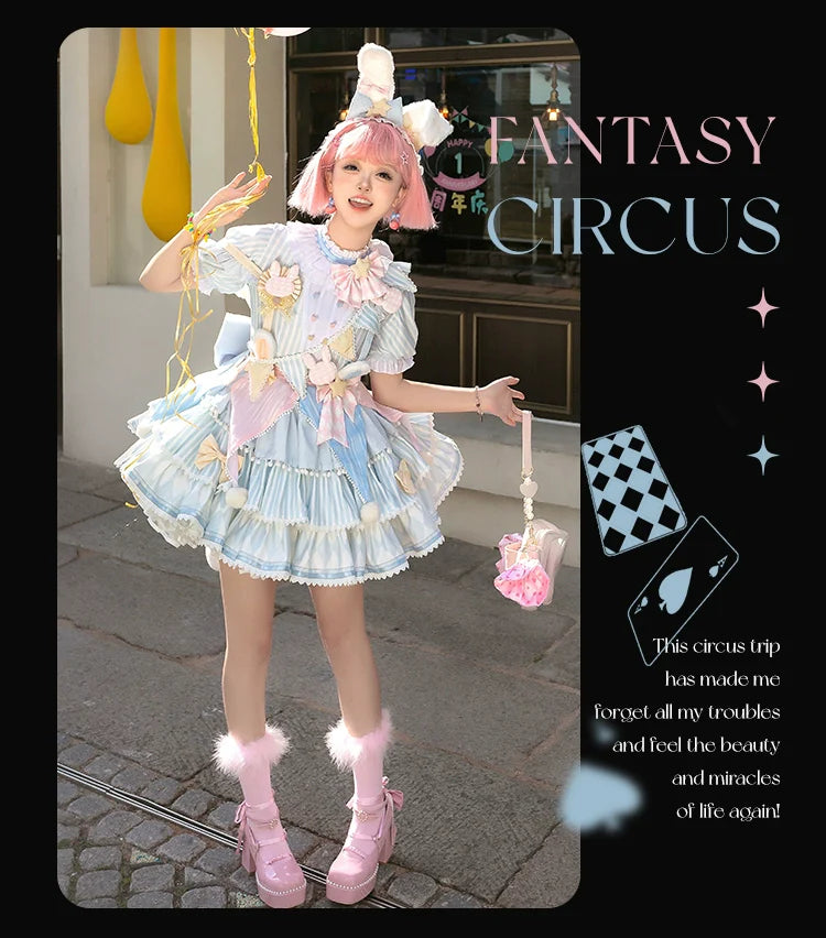 Forest Fluorescent Carps - Ouji Lolita OP Dress Circus Lolita Strip Prince Suit