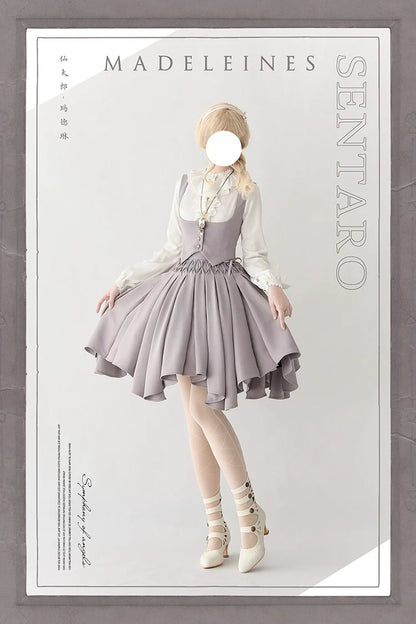 Sentaro - Pleated Irregular Knit Floral Slim Fit Vest and Half Skirt Set