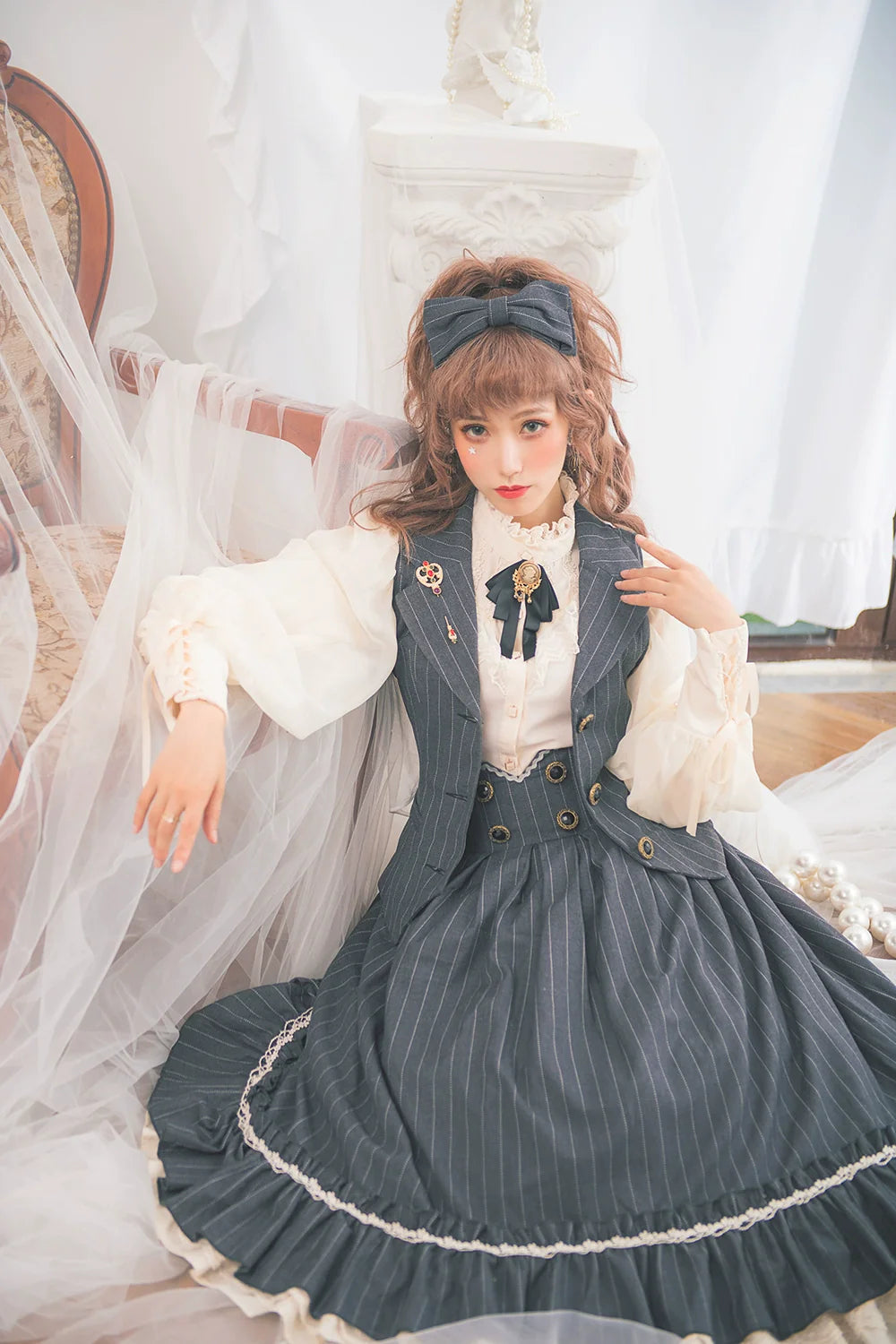 Miss Point - Rose Doll - Elegant Lolita Striped Fishbone Skirt