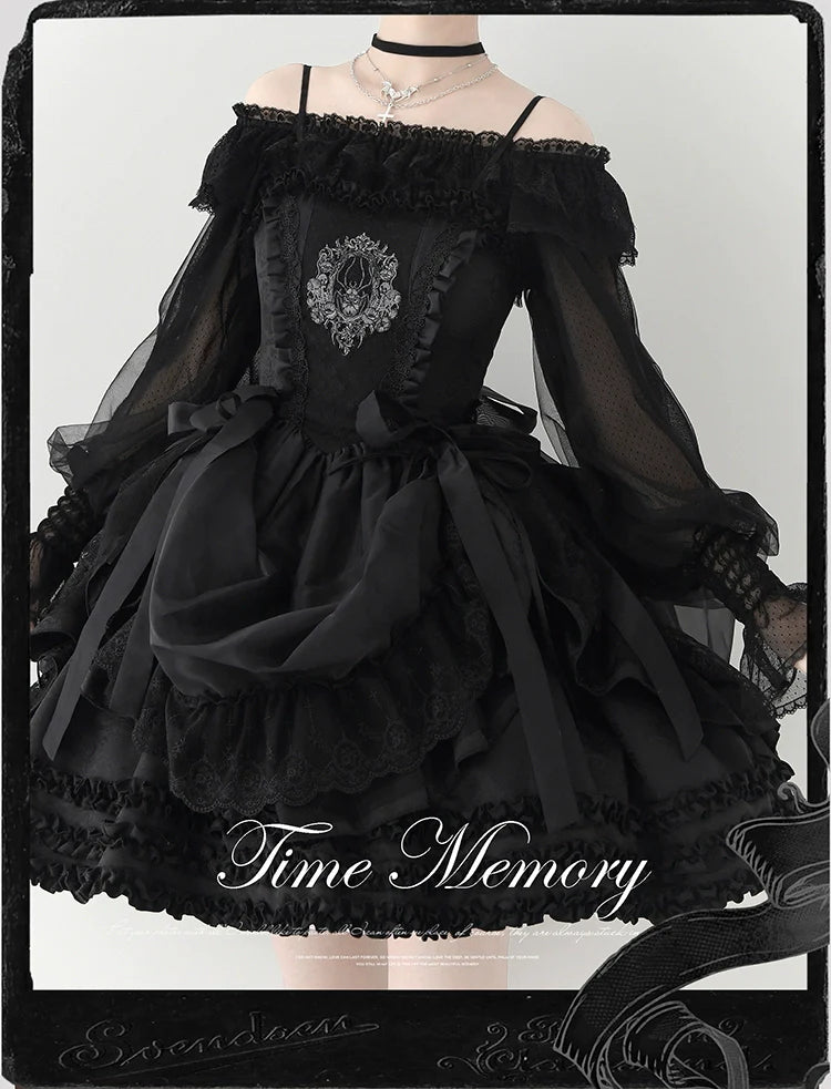 Time Memory - Layered Heart - Sheer Classic Shirt with Mutton Sleeves & Polka Dot