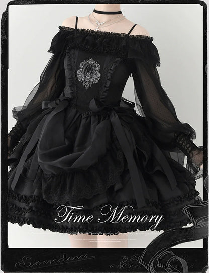 Time Memory - Layered Heart - Sheer Classic Shirt with Mutton Sleeves & Polka Dot