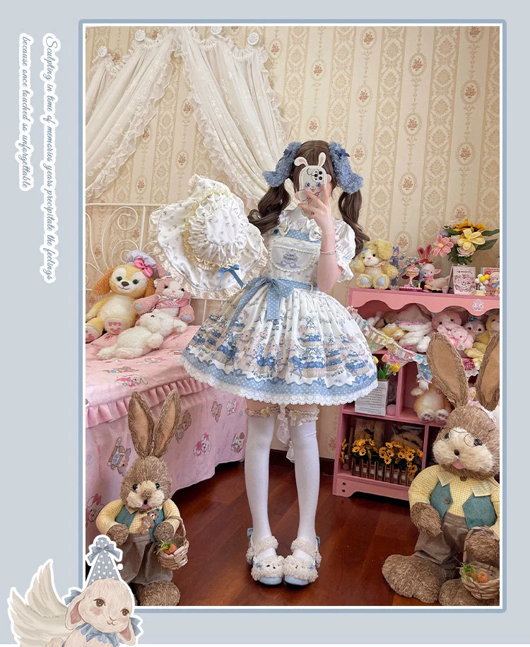 Akiyama Future Studio - Blueberry Tart Party - Sweet Blue Lolita Salopette Dress Blueberry Tart Print JSK Dress
