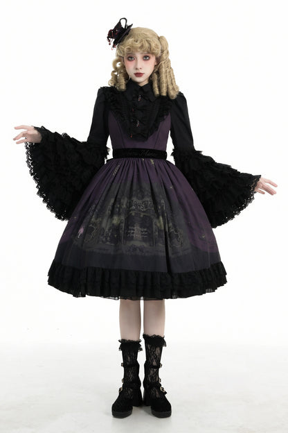 Dark Circle Clinic - Barbara Manor Night - Gothic Lolita JSK Pleated Floral Print Lolita Dress