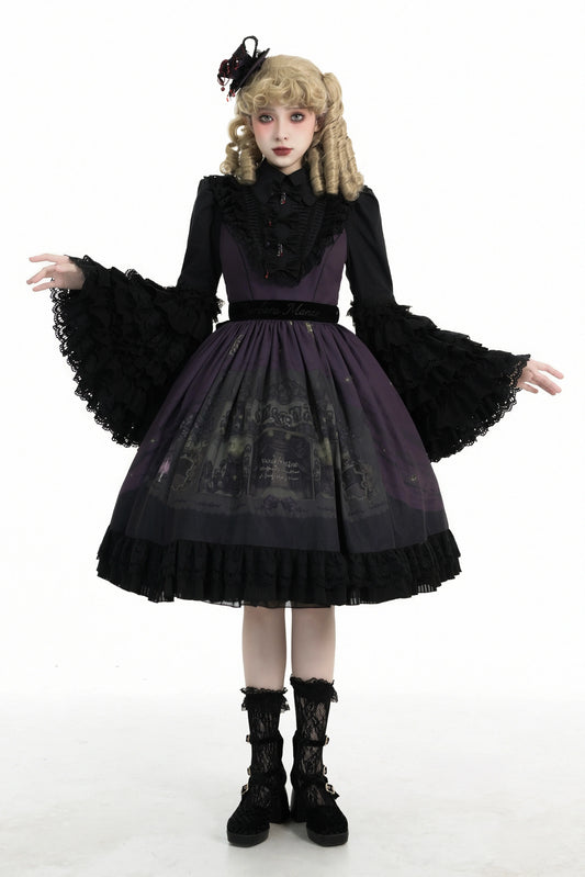 Dark Circle Clinic - Barbara Manor Night - Gothic Lolita JSK Pleated Floral Print Lolita Dress