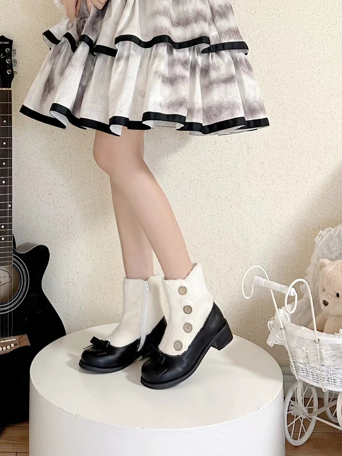 Dolly Doll - Winter Lolita Boots Fur Mary Jane Lolita Low Heel Shoes