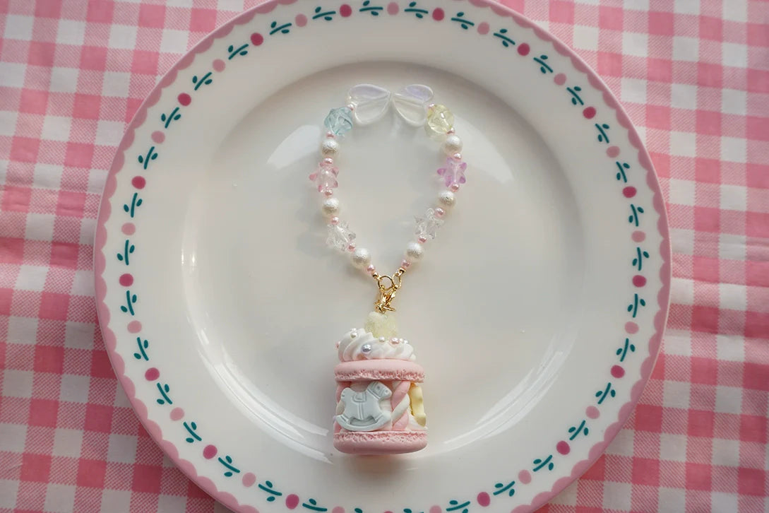 Cat Tea Party - Sweet Lolita Necklace Carousel Cream Macaron Bag Pendant
