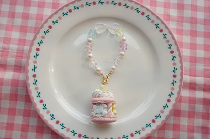 Cat Tea Party - Sweet Lolita Necklace Carousel Cream Macaron Bag Pendant