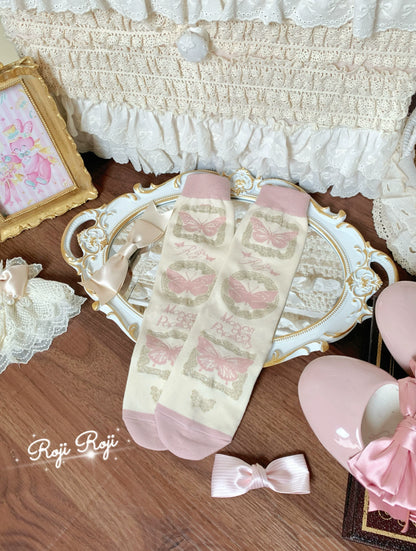 Roji Roji - Sweet Lolita Cotton Socks, Detachable Cuff Bow Trim