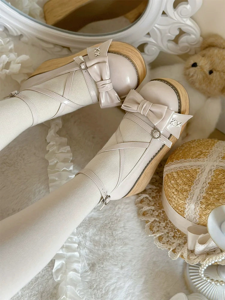 SeeYou - Sweet Cake - Sweet Lolita Platform Shoes Wood Grain