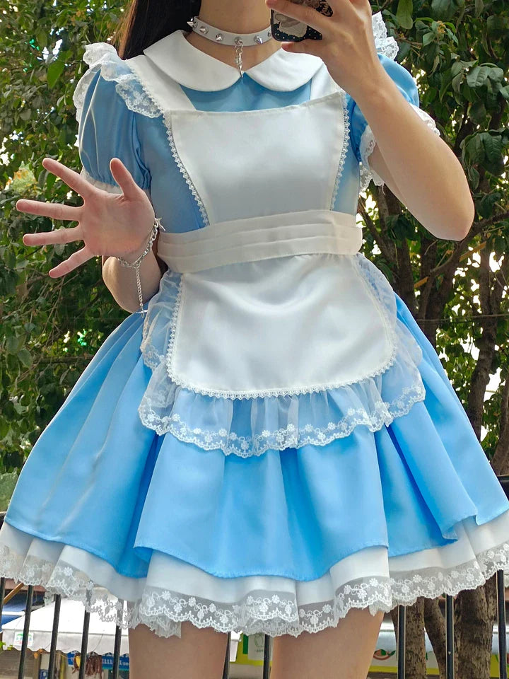 Daydream Whisper - Dream Doll - Plus Size Maid Lolita OP Suit Black and Blue Dress