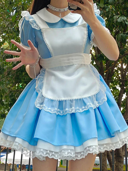 Daydream Whisper - Dream Doll - Plus Size Maid Lolita OP Suit Black and Blue Dress