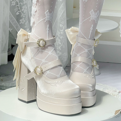 Dreamland - Floating Dream Lily - Elegant Lolita High Heel Shoes, Detachable Bow
