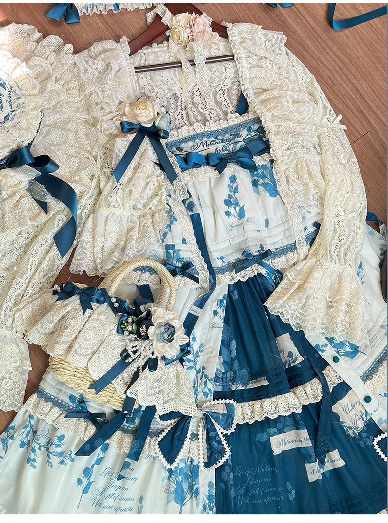 NanShengGe - Mulberry Poem - Country Lolita Printed Dress with Cardigan Set