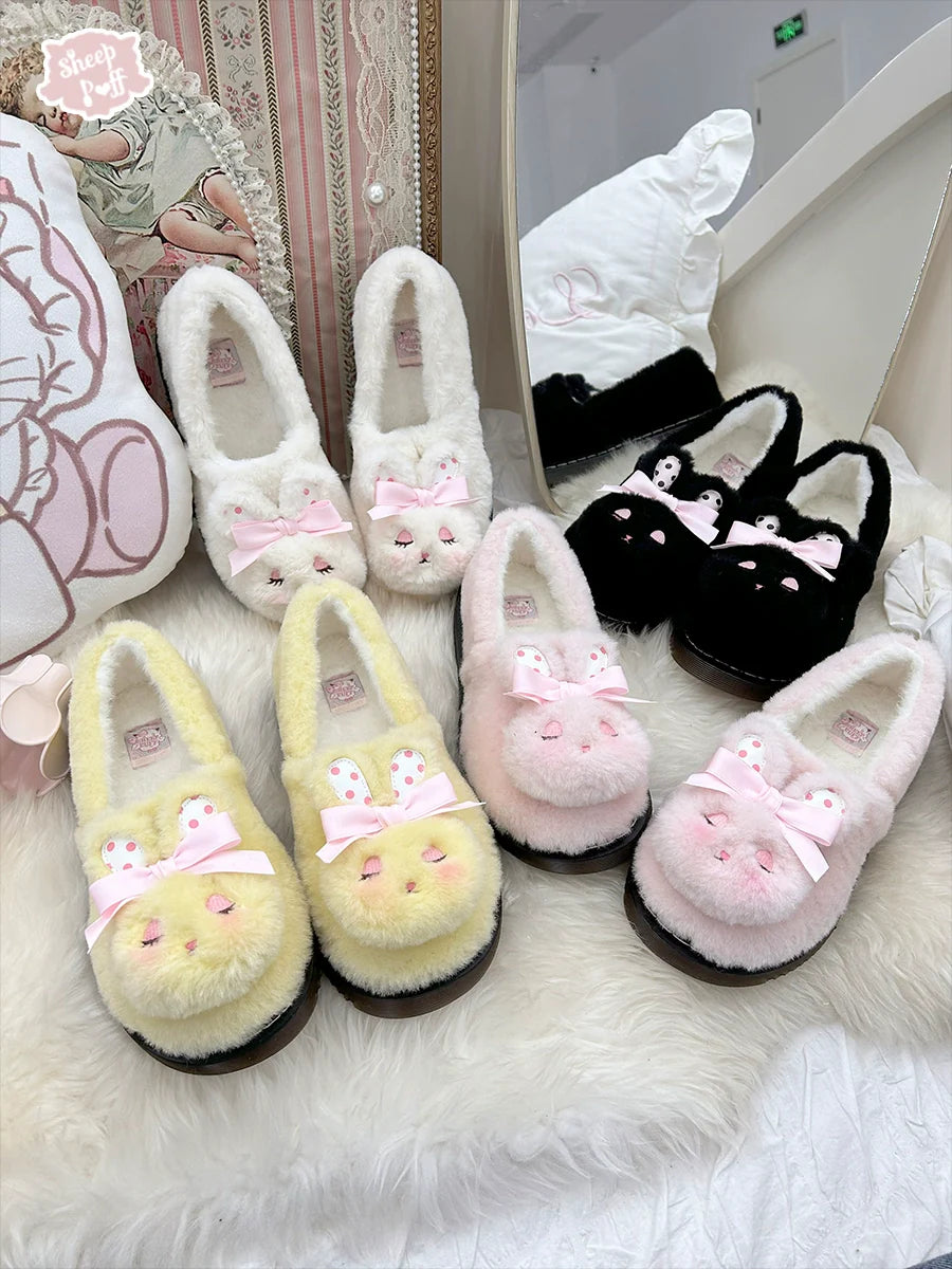 Sheep Puff - Rabbit Fur - Sweet Lolita Shoes Plush Rabbit Winter Lolita Shoes