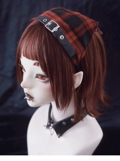 Strange Sugar - Gothic Lolita Black-red Plaid Hairband