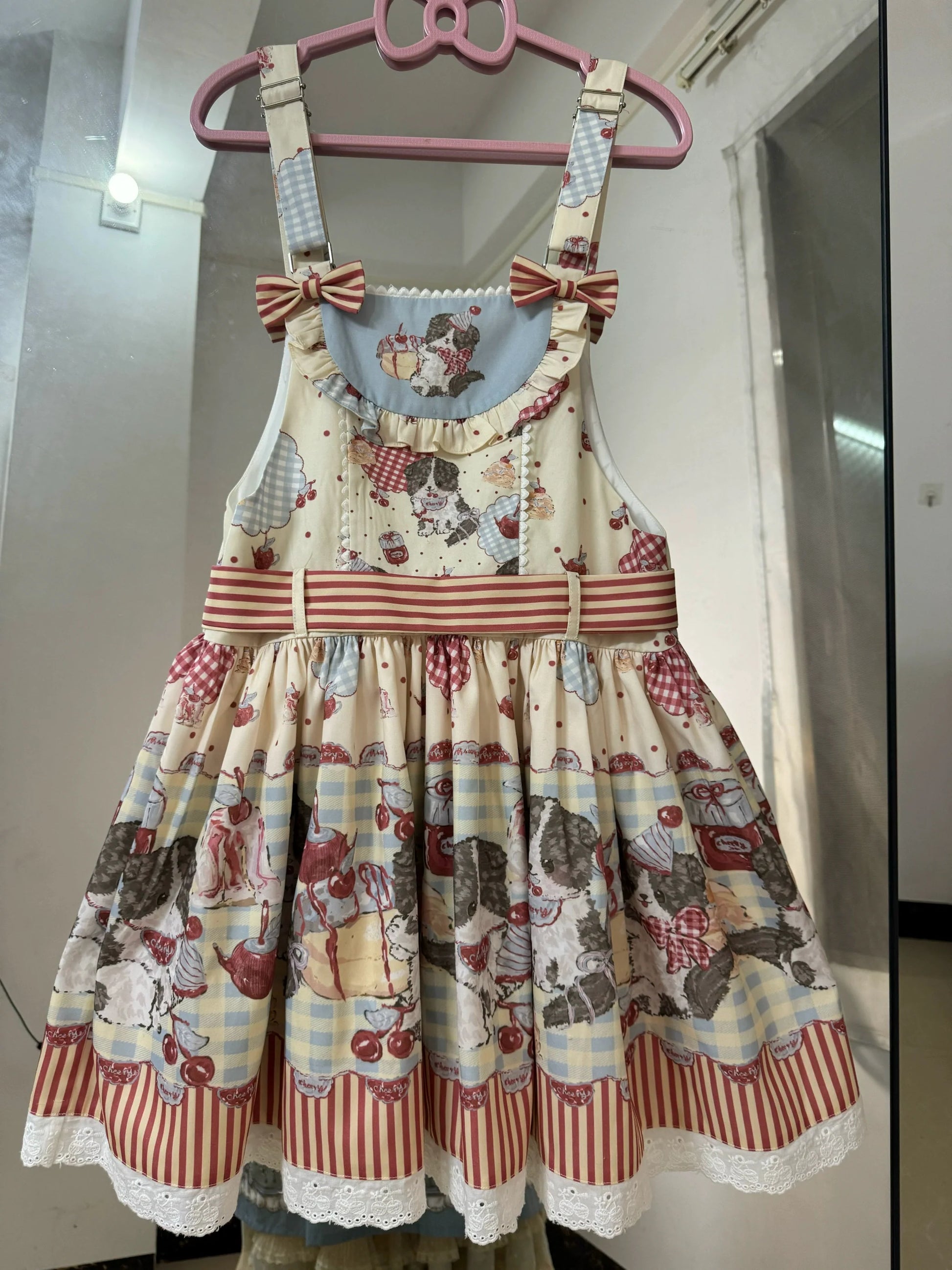 Akiyama Future Studio - Border Collie Cherry - Kawaii Lolita Salopette Cherry Print Dress