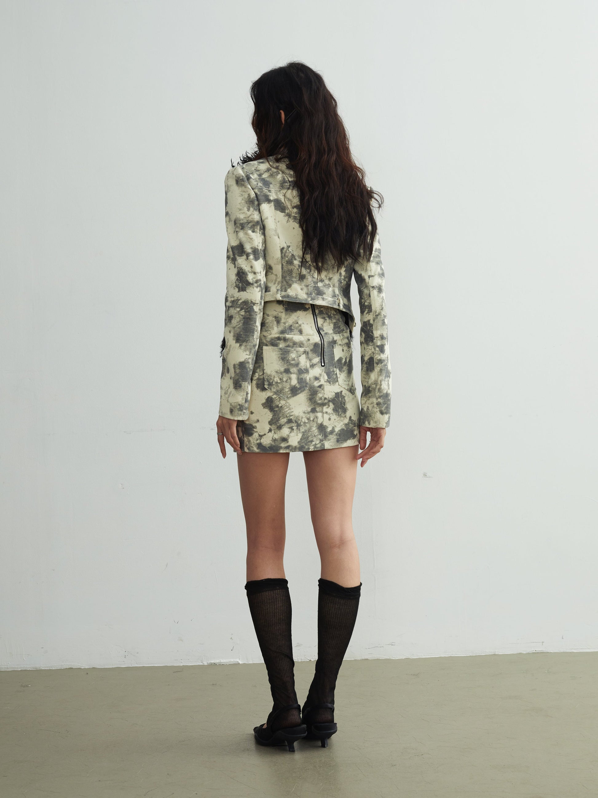 Fur Collar Tie-dye Printed Short Coat