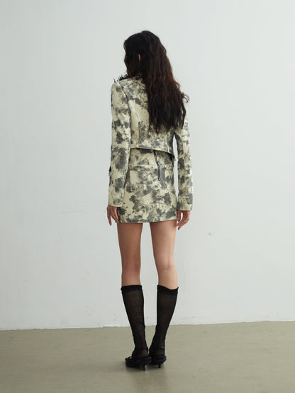 Fur Collar Tie-dye Printed Short Coat