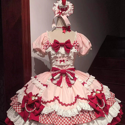 Sakurahime - Berry Sweetheart - Sweet Lolita OP Suit Old School Lolita Dress and Top Hat