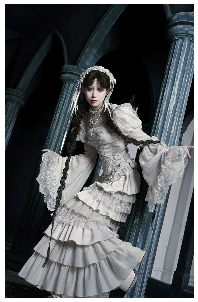 With PUJI - Letter and Poetry ﾂｷ Humanoid Robot - Silver Gothic Lolita Mermaid Skirt Set