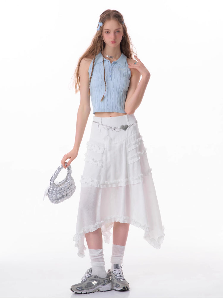 High waist slim lace white skirt【s0000007832】