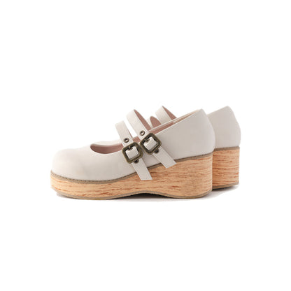 MODO - Retro Lolita Round Toe Wood Bottom Shoes