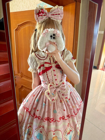 DreamWhale - Showa Dessert Showcase - Kawaii Lolita Dress Suit Pudding-Inspired JSK/Salopette