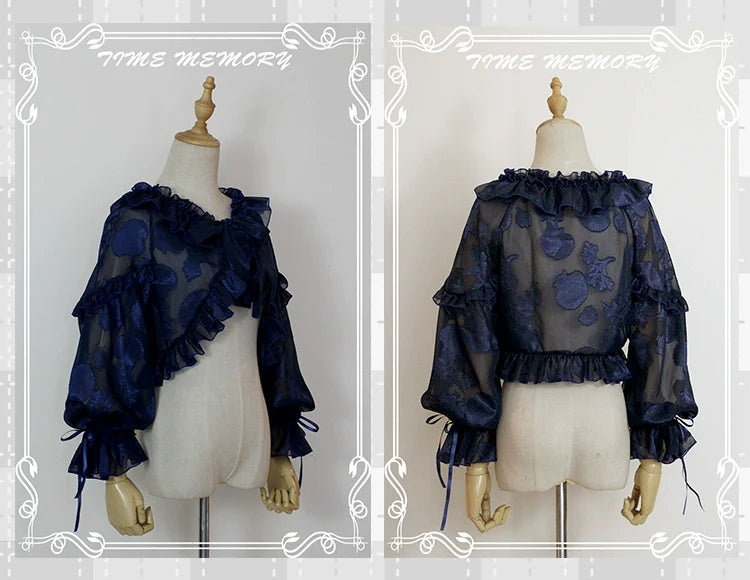 Time Memory - Xianbei - Sweet Lolita Chiffon Lantern Sleeve Cardigan with Bow