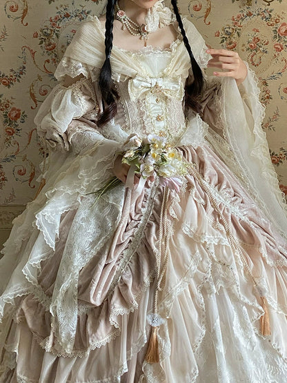Guaji - Isabella - Wedding Lolita OP Bridal Dress with Tiered Petticoat and Trailing