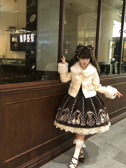 Sara Bell - Winter Story - Winter Kawaii Lolita Short Coat, Detachable Fur Collar