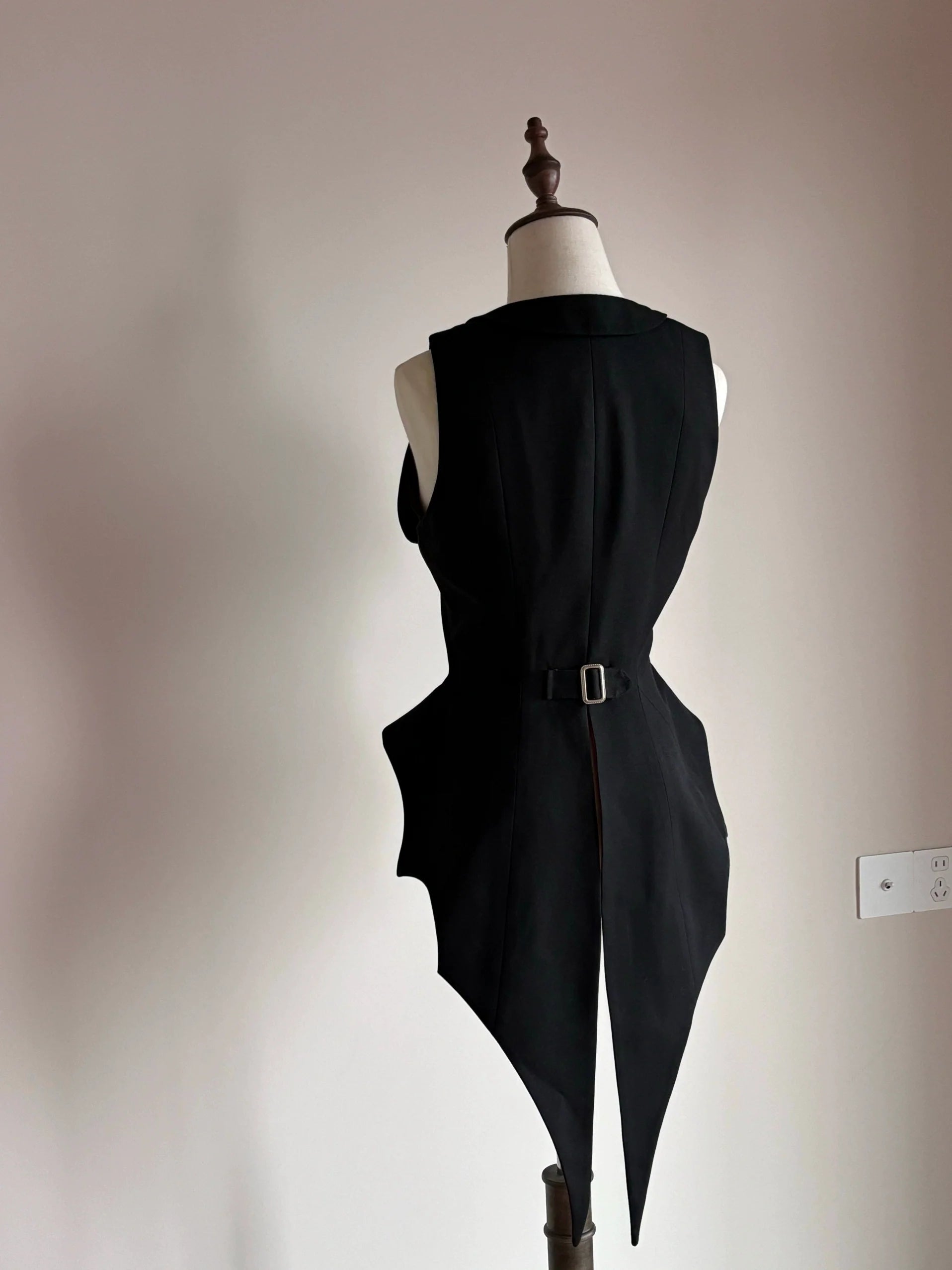 FlowerFairyDaily - Final Nocturne - Black Gothic Lolita Vest, Bat-Wing Shape