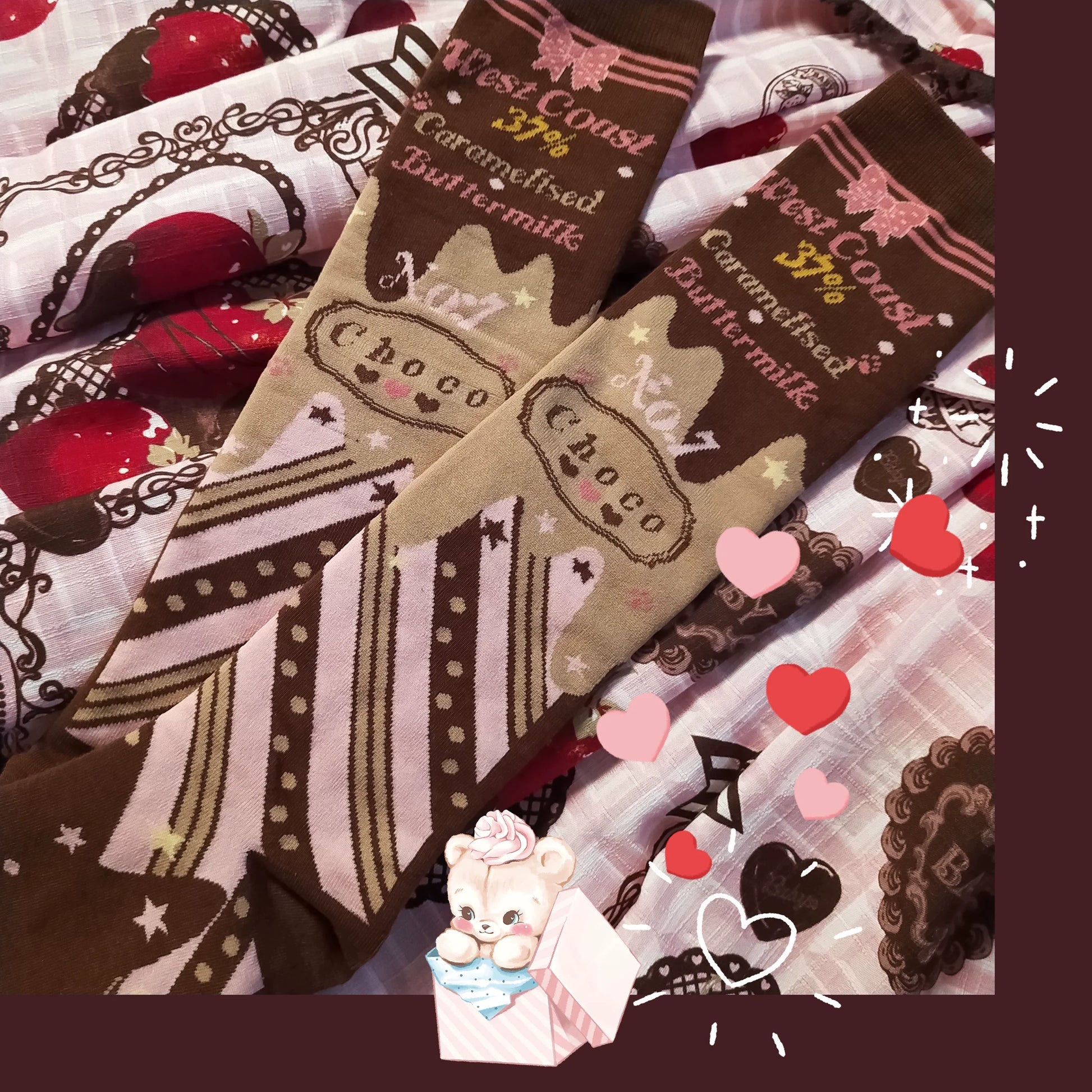 Yukines Box - Kawaii Lolita Chocolate Color Cotton Socks