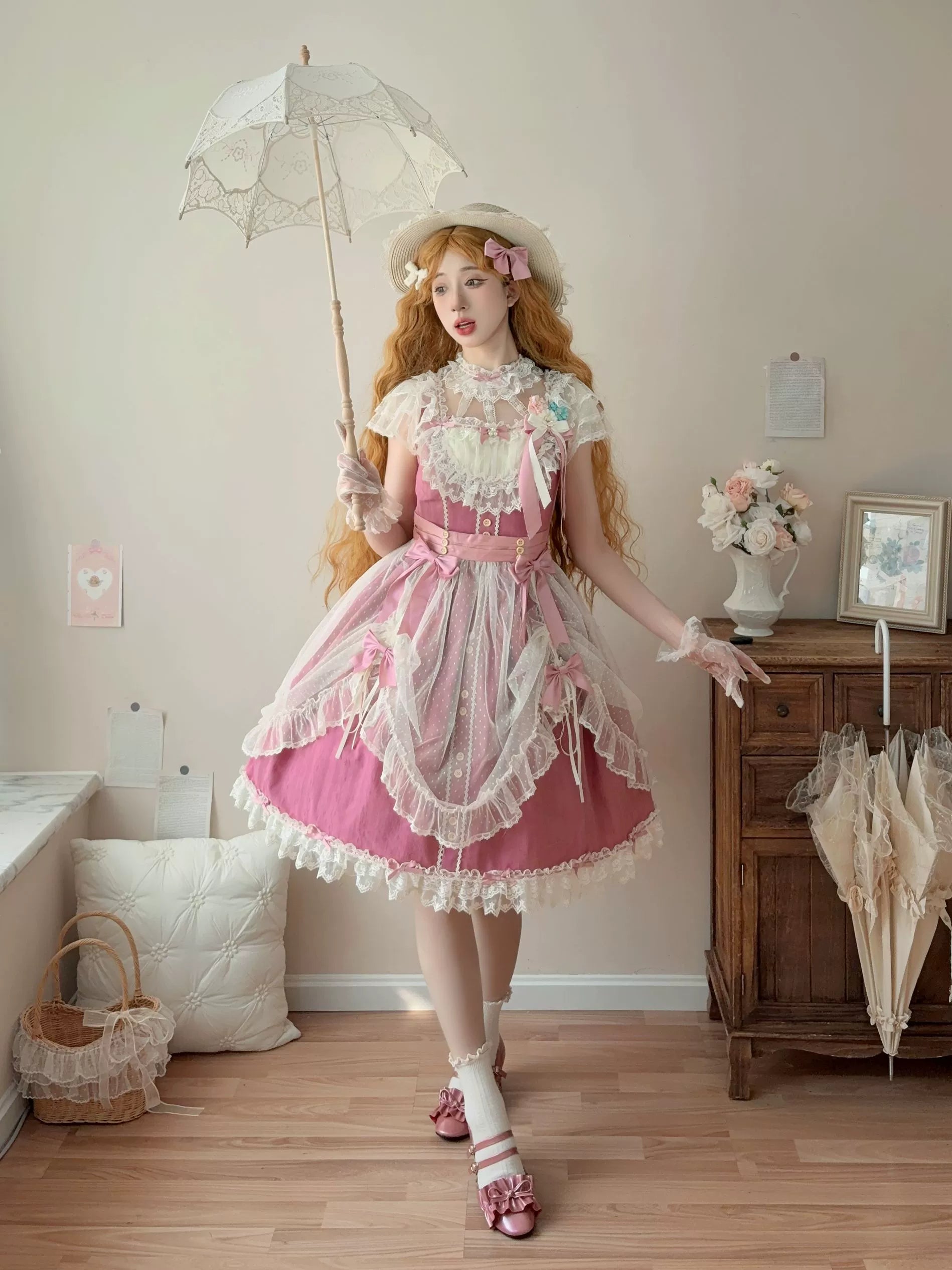 Uncle's Workshop - Fluttering Cherry Spring Strings - Cotton Sweet Lolita JSK Dress
