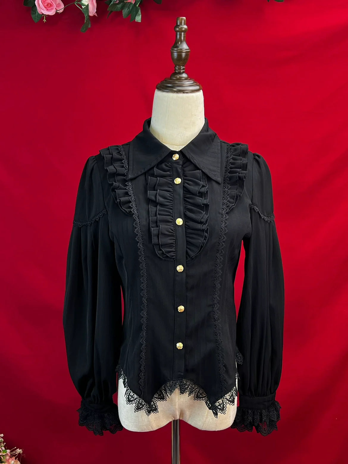 DMFS Lolita - Night Banquet - Pointed Collar Classic Lolita Shirt, Long Sleeve