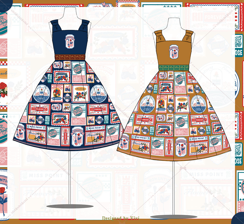 Miss Point - Strawberry Rose - Vintage American Casual Lolita Jumper Dress