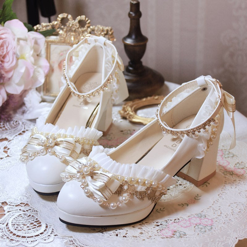 One Night - Handmade White Wedding Lolita Heel Shoes